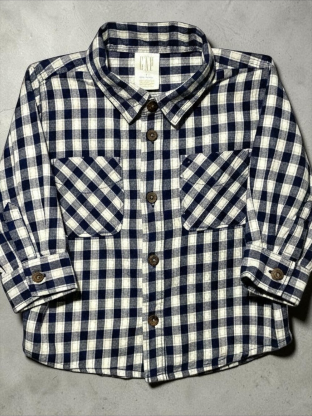 Baby GAP Buffalo Plaid Button Down Shirt 18-24M Black White Long Sleeve NWOT